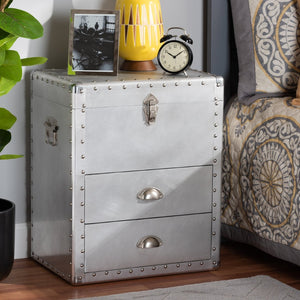 Baxton Studio Baxton Studio Serge Vintage Industrial Accent Cabinet with Silver Finish for Stylish Storage Solutions 2-Drawer JY17B165-Silver-Cabinet