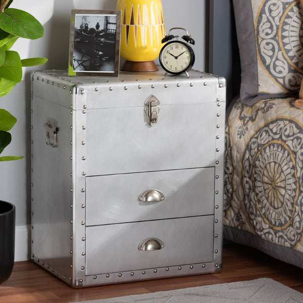 Baxton Studio Baxton Studio Serge Vintage Industrial Accent Cabinet with Silver Finish for Stylish Storage Solutions 2-Drawer JY17B165-Silver-Cabinet