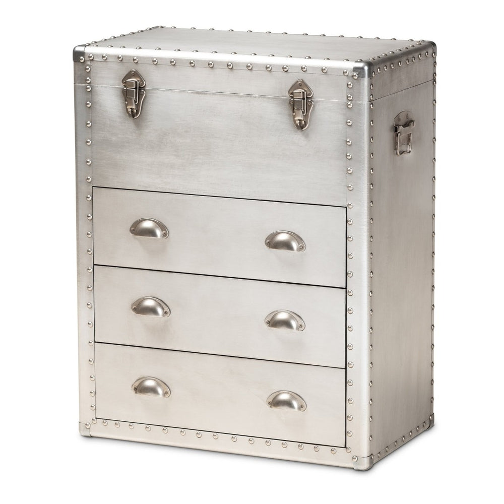 Baxton Studio Baxton Studio Serge Industrial Silver Metal 3-Drawer Storage Cabinet with Vintage Charm & Lift-Top JY17B168-Silver-Cabinet