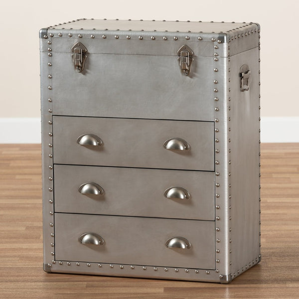 Baxton Studio Baxton Studio Serge Industrial Silver Metal 3-Drawer Storage Cabinet with Vintage Charm & Lift-Top JY17B168-Silver-Cabinet