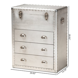Baxton Studio Baxton Studio Serge Industrial Silver Metal 3-Drawer Storage Cabinet with Vintage Charm & Lift-Top JY17B168-Silver-Cabinet