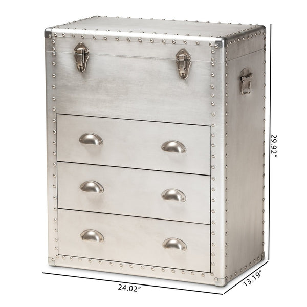 Baxton Studio Baxton Studio Serge Industrial Silver Metal 3-Drawer Storage Cabinet with Vintage Charm & Lift-Top JY17B168-Silver-Cabinet