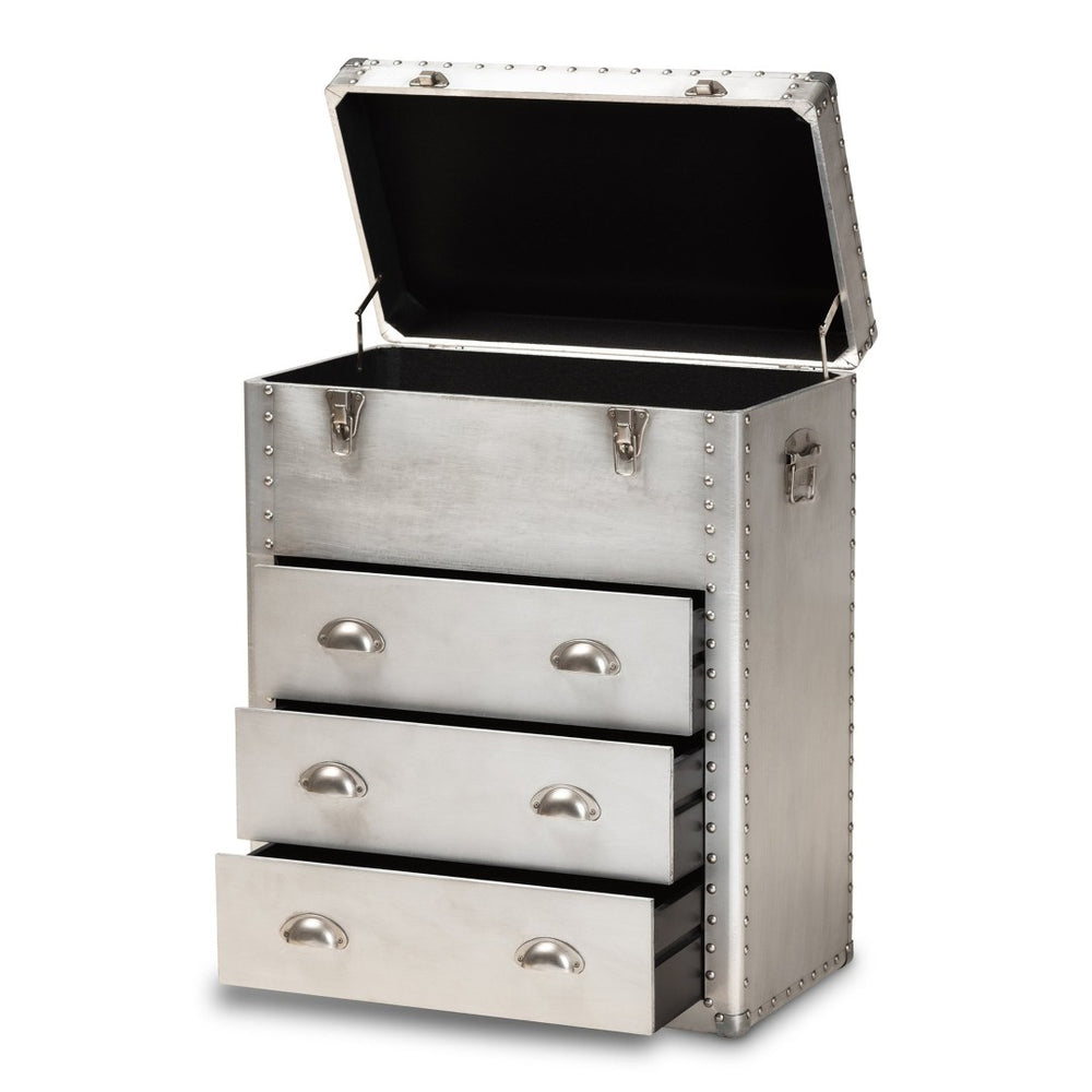 Baxton Studio Baxton Studio Serge Industrial Silver Metal 3-Drawer Storage Cabinet with Vintage Charm & Lift-Top JY17B168-Silver-Cabinet