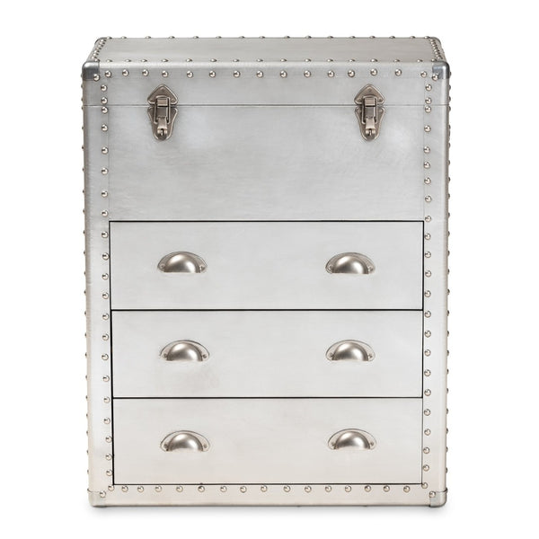 Baxton Studio Baxton Studio Serge Industrial Silver Metal 3-Drawer Storage Cabinet with Vintage Charm & Lift-Top JY17B168-Silver-Cabinet