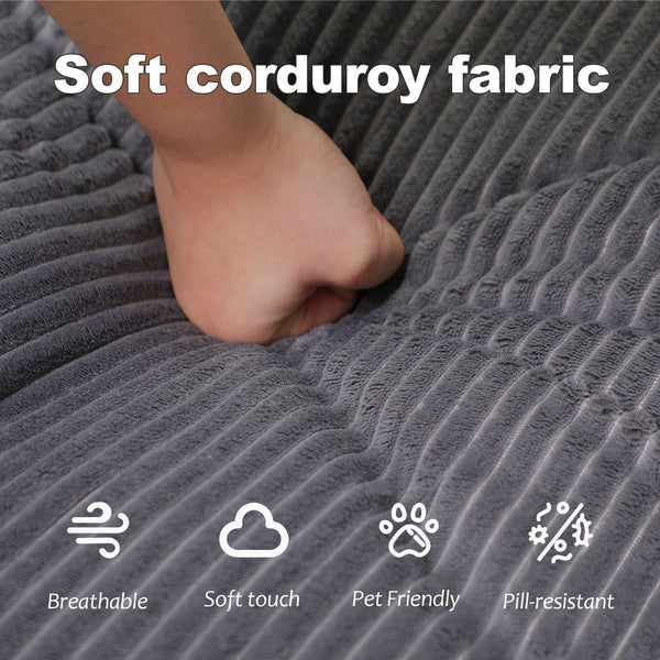 English Elm Compression Human Dog Sofa Bed 3-in-1 Folding Corduroy Floor Couch with Memory Foam Pillow for Living Room DARK GREY W3723P376784