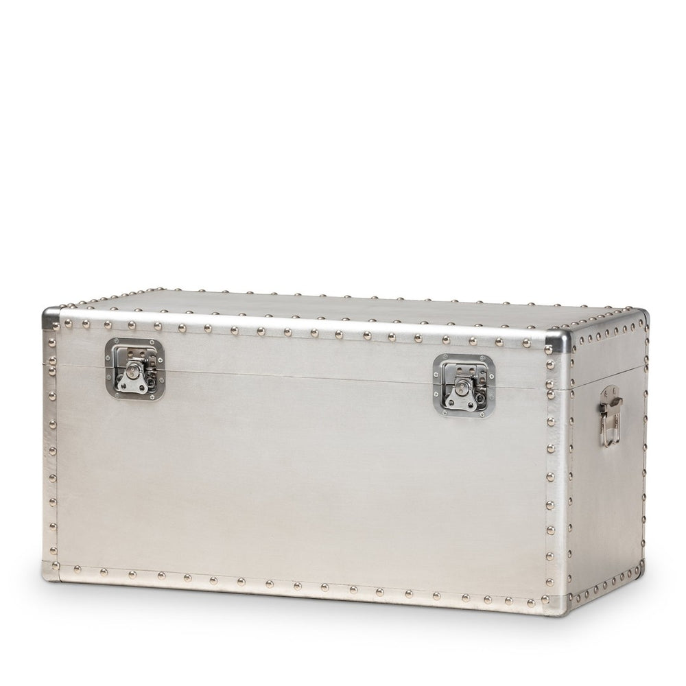 Baxton Studio Baxton Studio Vintage Silver Metal Storage Trunk – French Industrial Accent for Home Organization JY17B172M-Silver-1PC Ottoman
