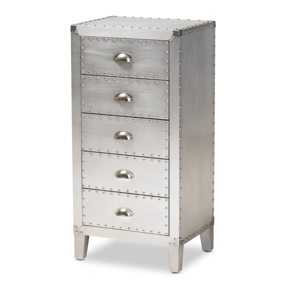 Baxton Studio Baxton Studio Carel Vintage Industrial Silver Storage Cabinet with 5 Drawers for Home Organization LD18B054-Silver-5DW-Cabinet