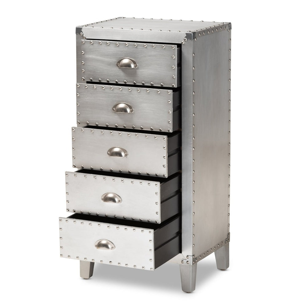 Baxton Studio Baxton Studio Carel Vintage Industrial Silver Storage Cabinet with 5 Drawers for Home Organization LD18B054-Silver-5DW-Cabinet