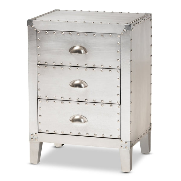 Baxton Studio Baxton Studio Claude End Table - Stylish Silver Metal Accent with 3 Drawers for Vintage Charm LD18B056-Silver-ET