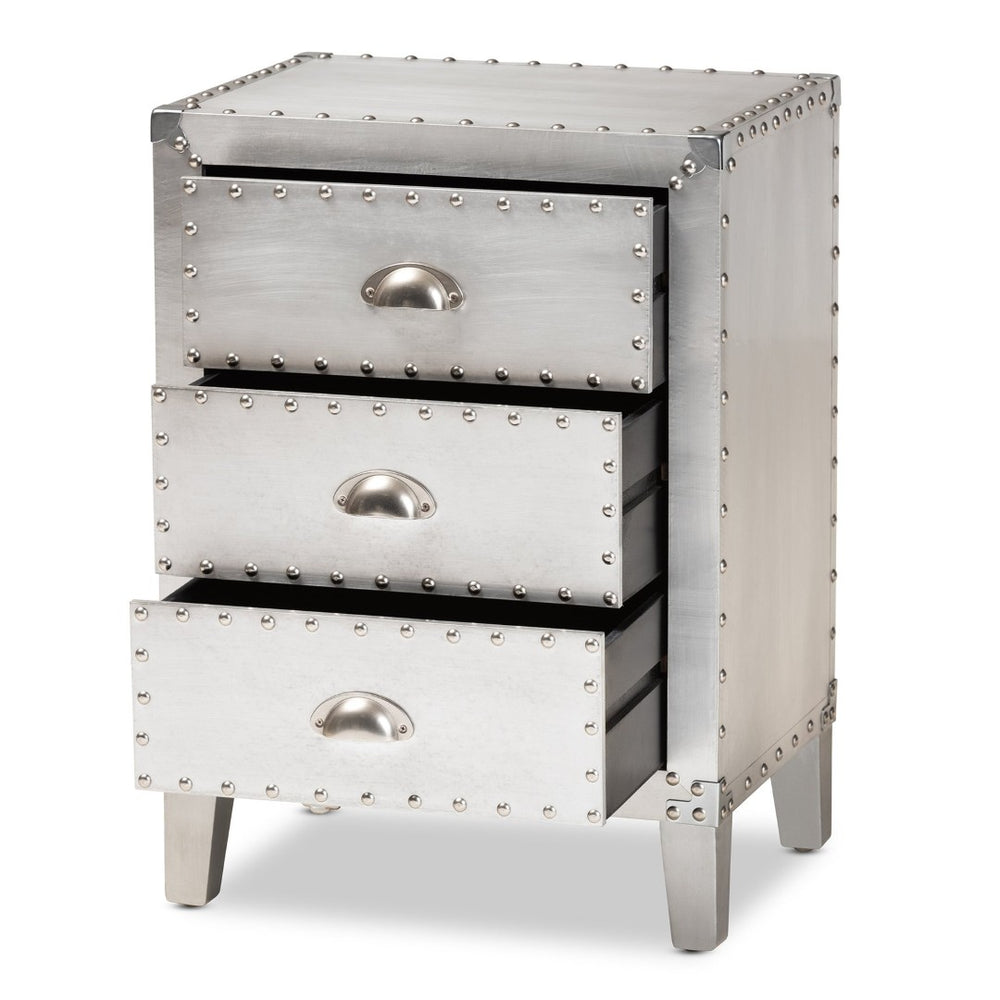 Baxton Studio Baxton Studio Claude End Table - Stylish Silver Metal Accent with 3 Drawers for Vintage Charm LD18B056-Silver-ET