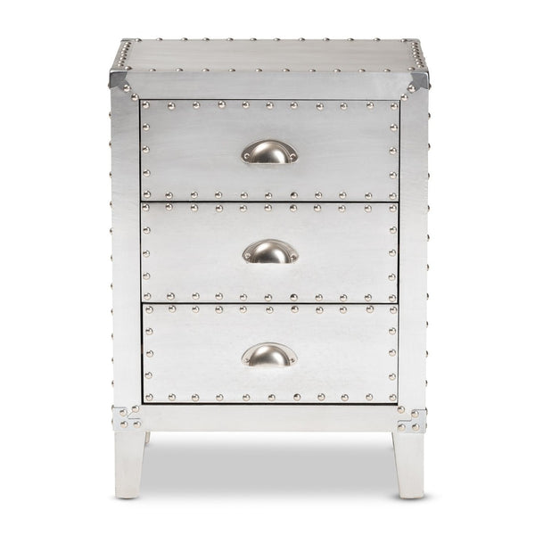 Baxton Studio Baxton Studio Claude End Table - Stylish Silver Metal Accent with 3 Drawers for Vintage Charm LD18B056-Silver-ET