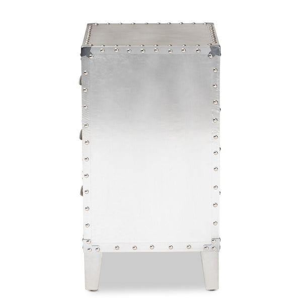 Baxton Studio Baxton Studio Claude End Table - Stylish Silver Metal Accent with 3 Drawers for Vintage Charm LD18B056-Silver-ET