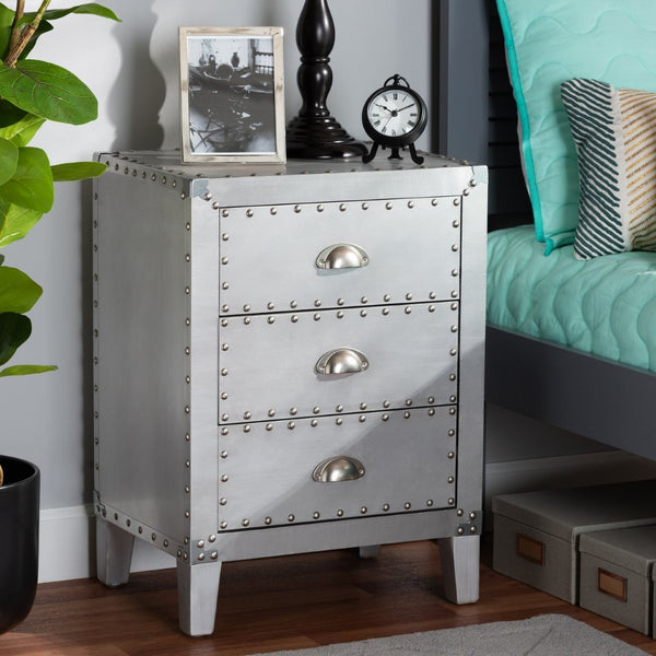 Baxton Studio Baxton Studio Claude End Table - Stylish Silver Metal Accent with 3 Drawers for Vintage Charm LD18B056-Silver-ET