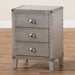 Baxton Studio Baxton Studio Claude End Table - Stylish Silver Metal Accent with 3 Drawers for Vintage Charm LD18B056-Silver-ET