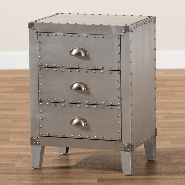 Baxton Studio Baxton Studio Claude End Table - Stylish Silver Metal Accent with 3 Drawers for Vintage Charm LD18B056-Silver-ET