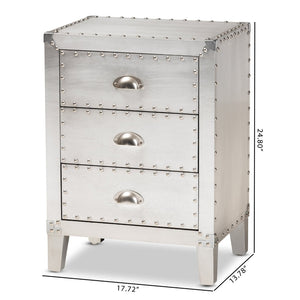 Baxton Studio Baxton Studio Claude End Table - Stylish Silver Metal Accent with 3 Drawers for Vintage Charm LD18B056-Silver-ET