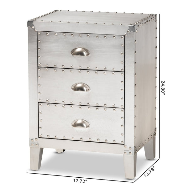 Baxton Studio Baxton Studio Claude End Table - Stylish Silver Metal Accent with 3 Drawers for Vintage Charm LD18B056-Silver-ET