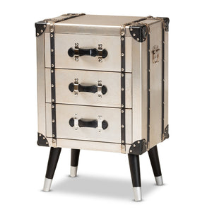Baxton Studio Baxton Vintage Industrial 3-Drawer End Table – Antique Silver Metal Trunk Design for Unique Storage JY19A109-Silver-ET