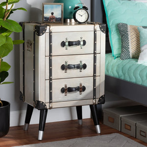 Baxton Studio Baxton Vintage Industrial 3-Drawer End Table – Antique Silver Metal Trunk Design for Unique Storage JY19A109-Silver-ET