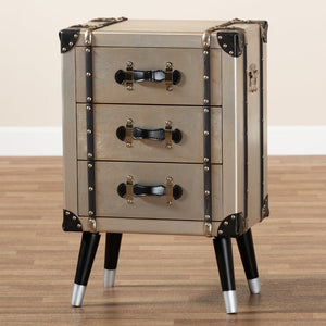 Baxton Studio Baxton Vintage Industrial 3-Drawer End Table – Antique Silver Metal Trunk Design for Unique Storage JY19A109-Silver-ET