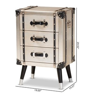 Baxton Studio Baxton Vintage Industrial 3-Drawer End Table – Antique Silver Metal Trunk Design for Unique Storage JY19A109-Silver-ET
