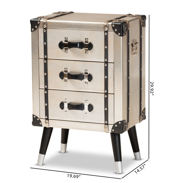 Baxton Studio Baxton Vintage Industrial 3-Drawer End Table – Antique Silver Metal Trunk Design for Unique Storage JY19A109-Silver-ET