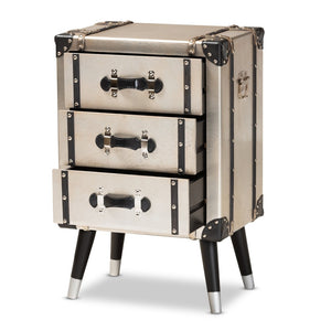 Baxton Studio Baxton Vintage Industrial 3-Drawer End Table – Antique Silver Metal Trunk Design for Unique Storage JY19A109-Silver-ET