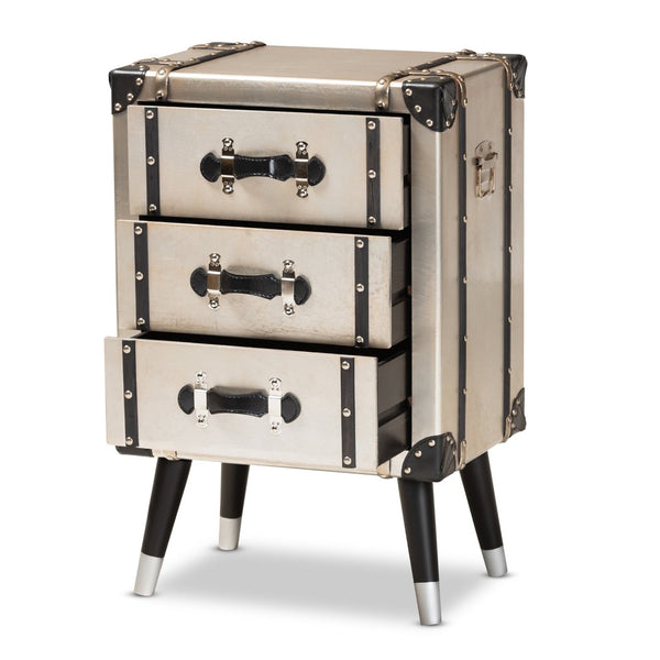 Baxton Studio Baxton Vintage Industrial 3-Drawer End Table – Antique Silver Metal Trunk Design for Unique Storage JY19A109-Silver-ET