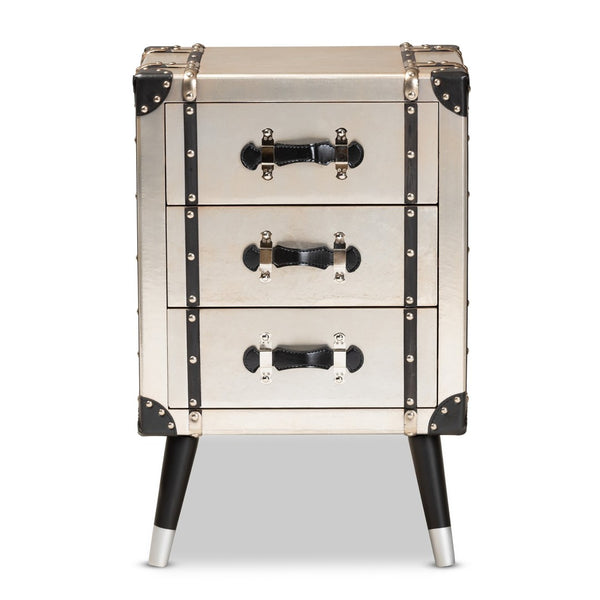 Baxton Studio Baxton Vintage Industrial 3-Drawer End Table – Antique Silver Metal Trunk Design for Unique Storage JY19A109-Silver-ET