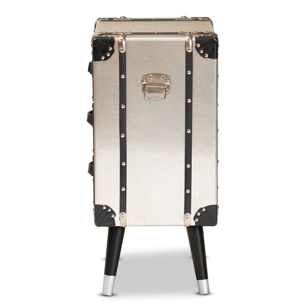 Baxton Studio Baxton Vintage Industrial 3-Drawer End Table – Antique Silver Metal Trunk Design for Unique Storage JY19A109-Silver-ET