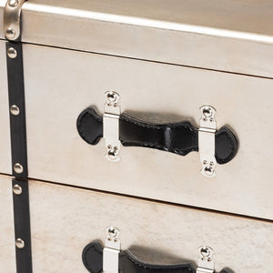 Baxton Studio Baxton Vintage Industrial 3-Drawer End Table – Antique Silver Metal Trunk Design for Unique Storage JY19A109-Silver-ET