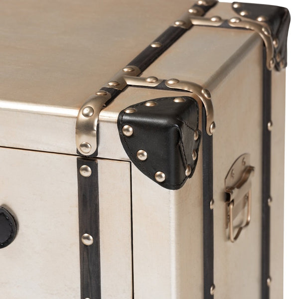 Baxton Studio Baxton Vintage Industrial 3-Drawer End Table – Antique Silver Metal Trunk Design for Unique Storage JY19A109-Silver-ET