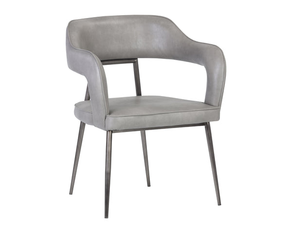Sunpan Kenny Modern Dining Armchair with Unique Cutout Design and Sleek Gunmetal Stainless Steel Frame Bravo Metal