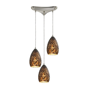 Geval 10'' Wide 3-Light Triangular Pendant - Satin Nickel with Burnt Caramel Glass 10253/3BC Elk Lighting