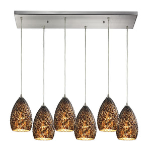 Geval 9'' Wide 6-Light Rectangular Pendant - Satin Nickel with Burnt Caramel Glass 10253/6RC-BC Elk Lighting