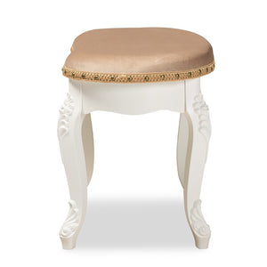 Baxton Studio Baxton Studio Gabrielle French Country Vanity Ottoman - Elegant Sand Velvet Seat & Gold Trim Accents HL6B-A012-White-Otto
