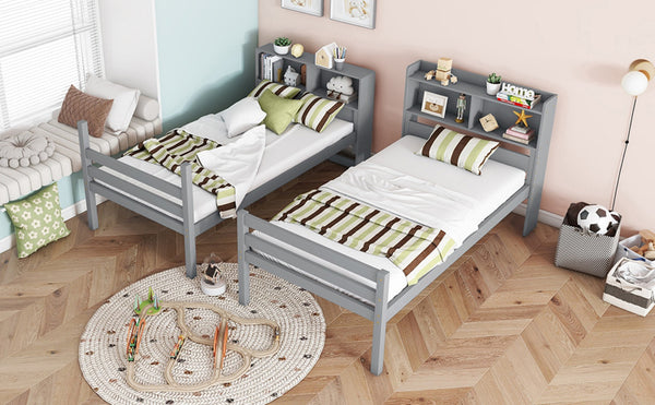 English Elm Twin Over Twin Bunk Bed With Storage Shelves, Safety Guardrails, Ladder & Convertible Design In Grey W504S00213-GIGA