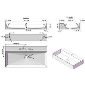 English Elm 36" Stone Resin Wall Mount Trough Sink Matte White Finish for Modern Bathrooms W3034P241878