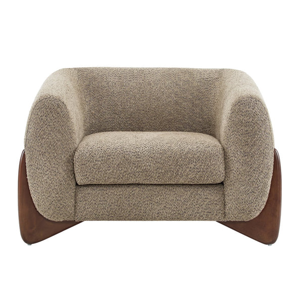 English Elm Christopher Knight Home® - Modern Upholstered Round Arm Accent Chair with Velvet Finish, Elegant Curved Back and Three Legs Design Light Brown 39.5 L x 32.5 W x 23.25 H N776P216196D