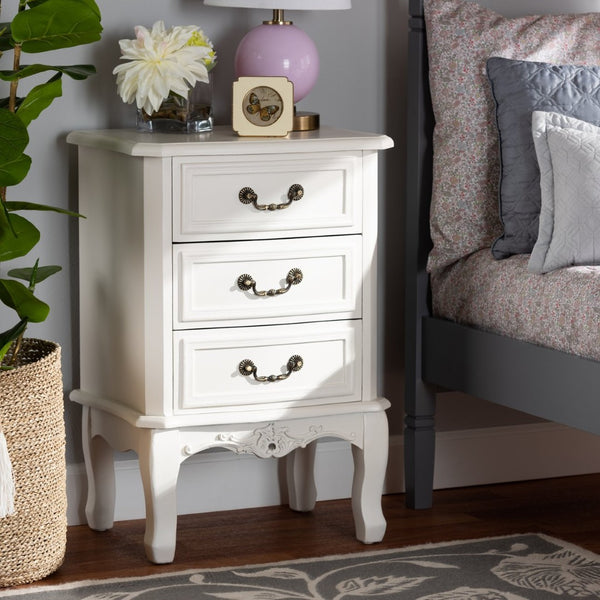Baxton Studio Baxton Studio Gabrielle Elegant French Country End Table with Classic White Finish and Storage Drawers 3-Drawer ETASW-04-White-ET