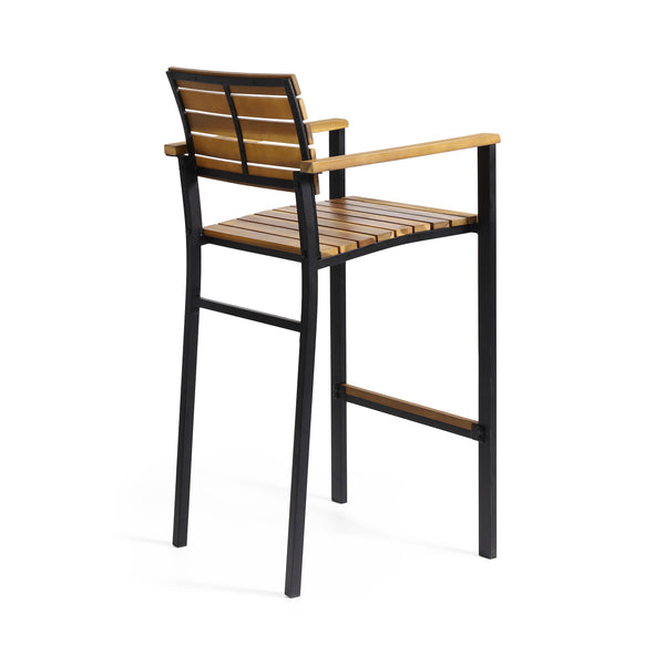 English Elm Christopher Knight Home® - BRAMPTON Industrial Acacia Wood Barstools Set of 2 — Teak Slatted Seats, Black Iron Legs, Outdoor Ready 68320.00WTC