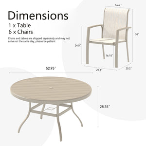 English Elm 7-Piece Patio Dining Set - Stylish Metal Round Table & 6 Stackable Chairs For Outdoor Comfort W213S00052