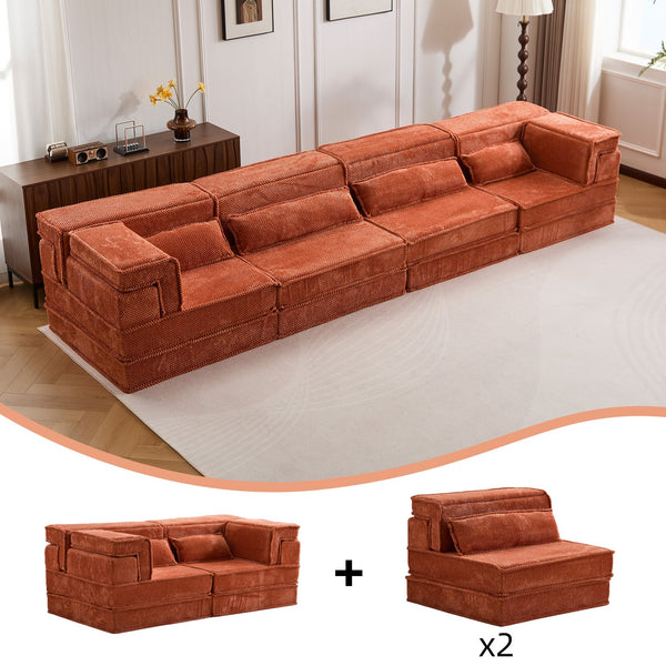 English Elm Compression Mahjong Sofa: Cozy Modular Floor Bed With Memory Foam & 4 Pillows, No Assembly, Orange W3723S00030
