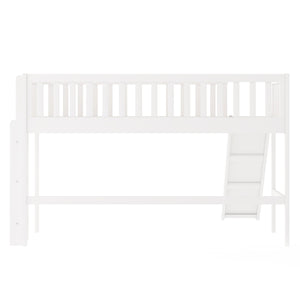 English Elm Twin Low Loft Bed with Slide and Ladder — Space-Saving Pine & MDF Frame, Quiet Durable Design White WF286078AAK