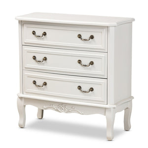 Baxton Studio Baxton Studio Gabrielle Vintage French Country 3-Drawer White Storage Cabinet with Floral Details ETASW-08-White-3DW-Cabinet