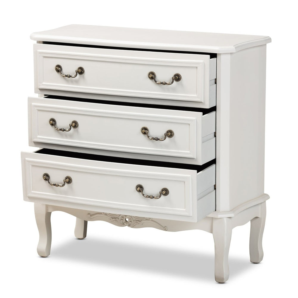 Baxton Studio Baxton Studio Gabrielle Vintage French Country 3-Drawer White Storage Cabinet with Floral Details ETASW-08-White-3DW-Cabinet