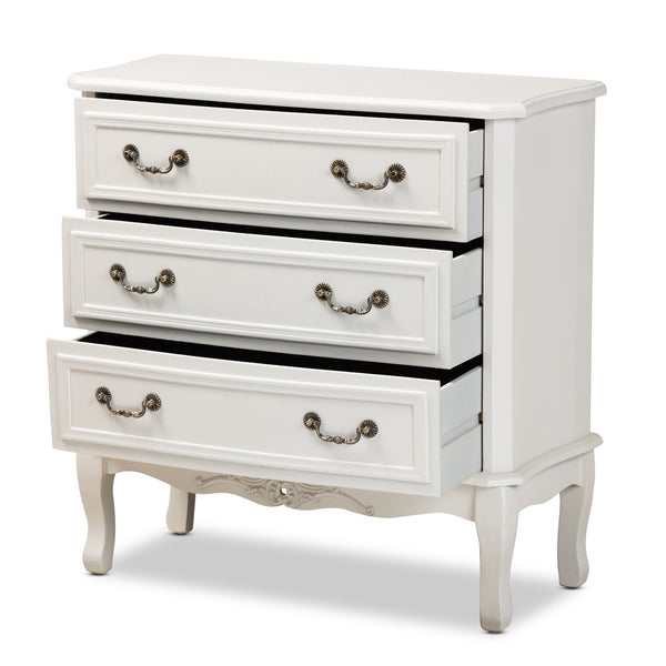 Baxton Studio Baxton Studio Gabrielle Vintage French Country 3-Drawer White Storage Cabinet with Floral Details ETASW-08-White-3DW-Cabinet