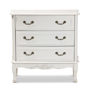 Baxton Studio Baxton Studio Gabrielle Vintage French Country 3-Drawer White Storage Cabinet with Floral Details ETASW-08-White-3DW-Cabinet