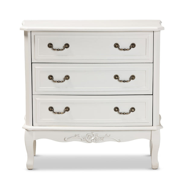 Baxton Studio Baxton Studio Gabrielle Vintage French Country 3-Drawer White Storage Cabinet with Floral Details ETASW-08-White-3DW-Cabinet