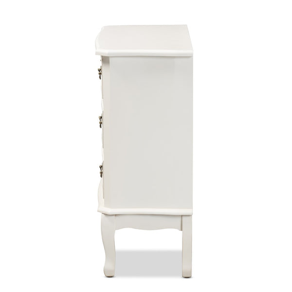 Baxton Studio Baxton Studio Gabrielle Vintage French Country 3-Drawer White Storage Cabinet with Floral Details ETASW-08-White-3DW-Cabinet